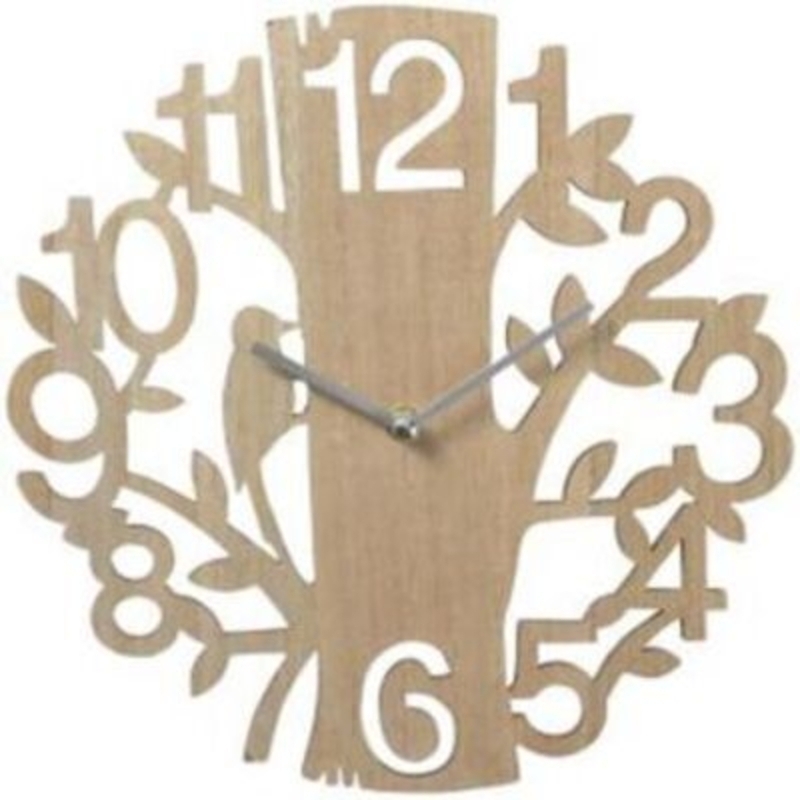 Wooden tree and woodpecker wall clock by Transomnia. Wall clock in a cut out design of a tree with a woodpecker with the numbers as part of the wooden design. Natural wood colour. Perfect gift for a bird lover. Size: 29.2 x 29.5 x 4cm